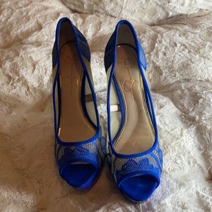 Jessica Simpson royal blue lace heels